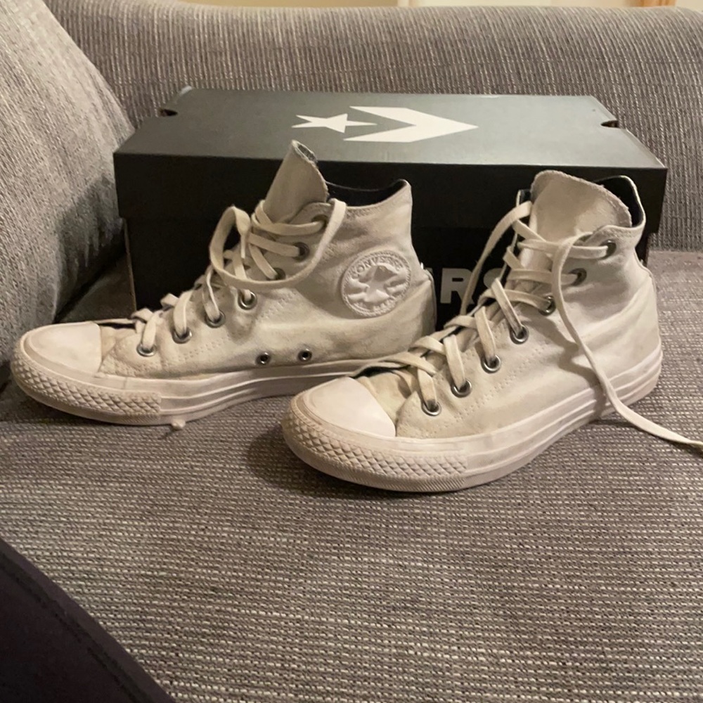 All White Converse with studs on trim